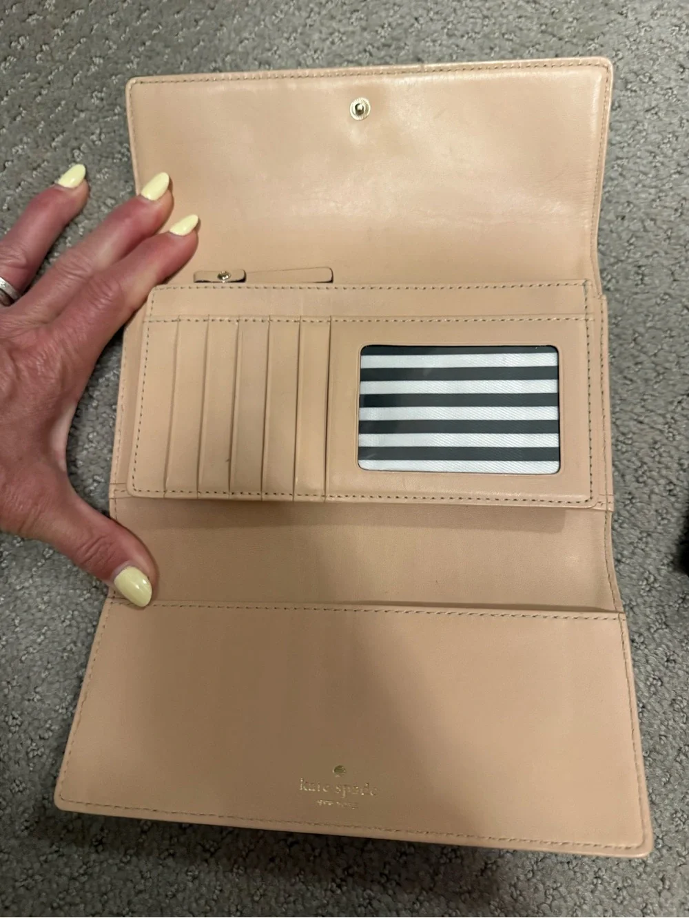 kate spade Black Pebbled Leather Foldover Card & Key Holder with Gold Logo